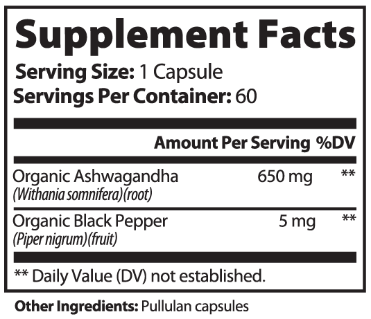 Electric Tiger Ashwagandha Supplement Facts
