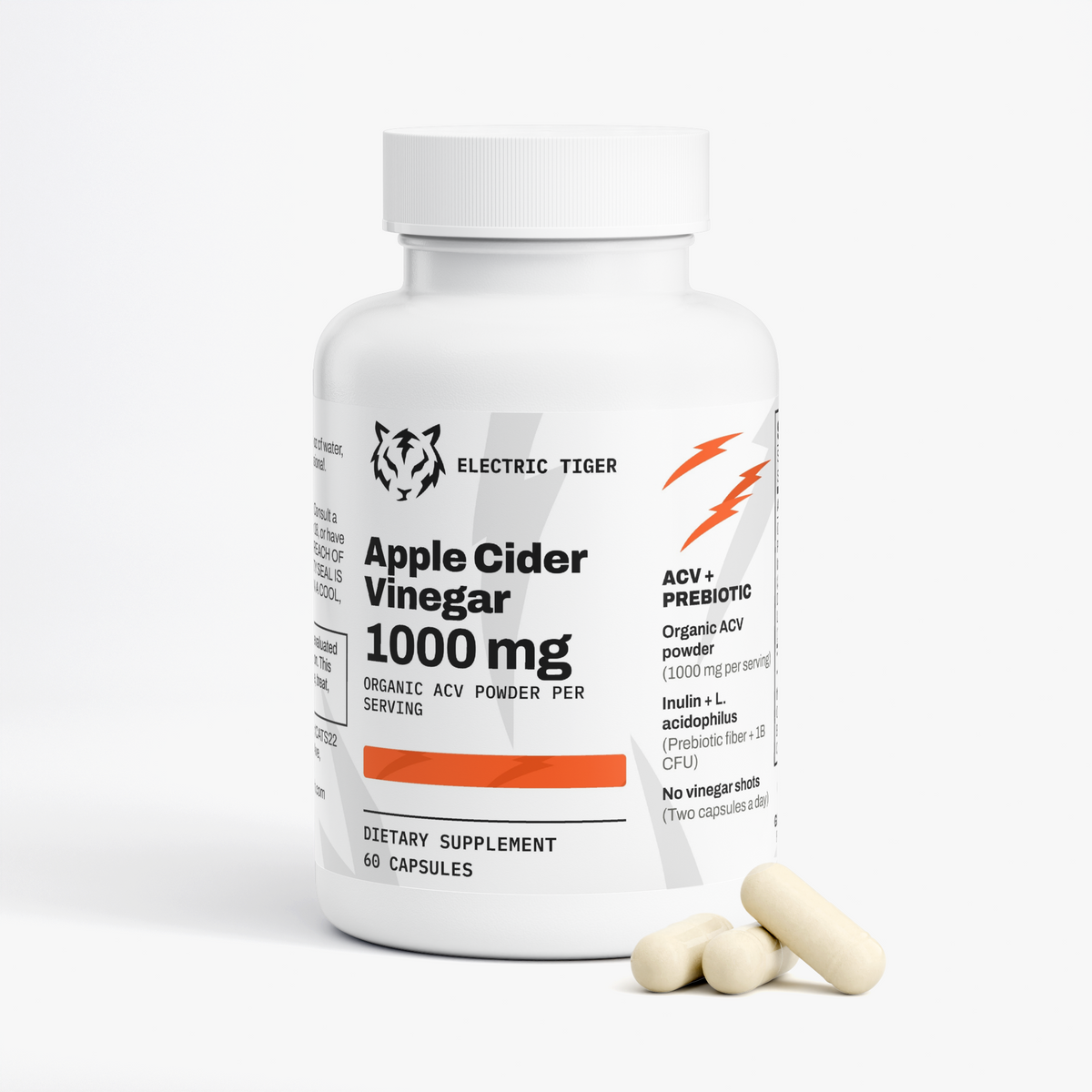 Electric Tiger Apple Cider Vinegar bottle with capsules