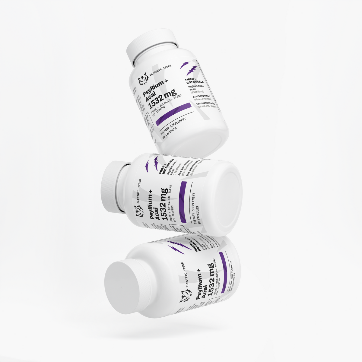 Electric Tiger Psyllium + Acai bottles
