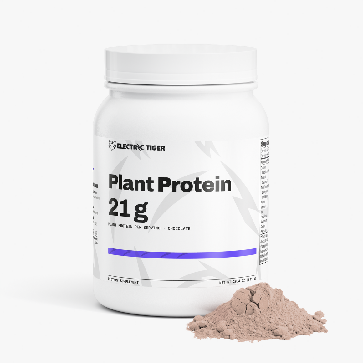 Electric Tiger Plant Protein tub, angled