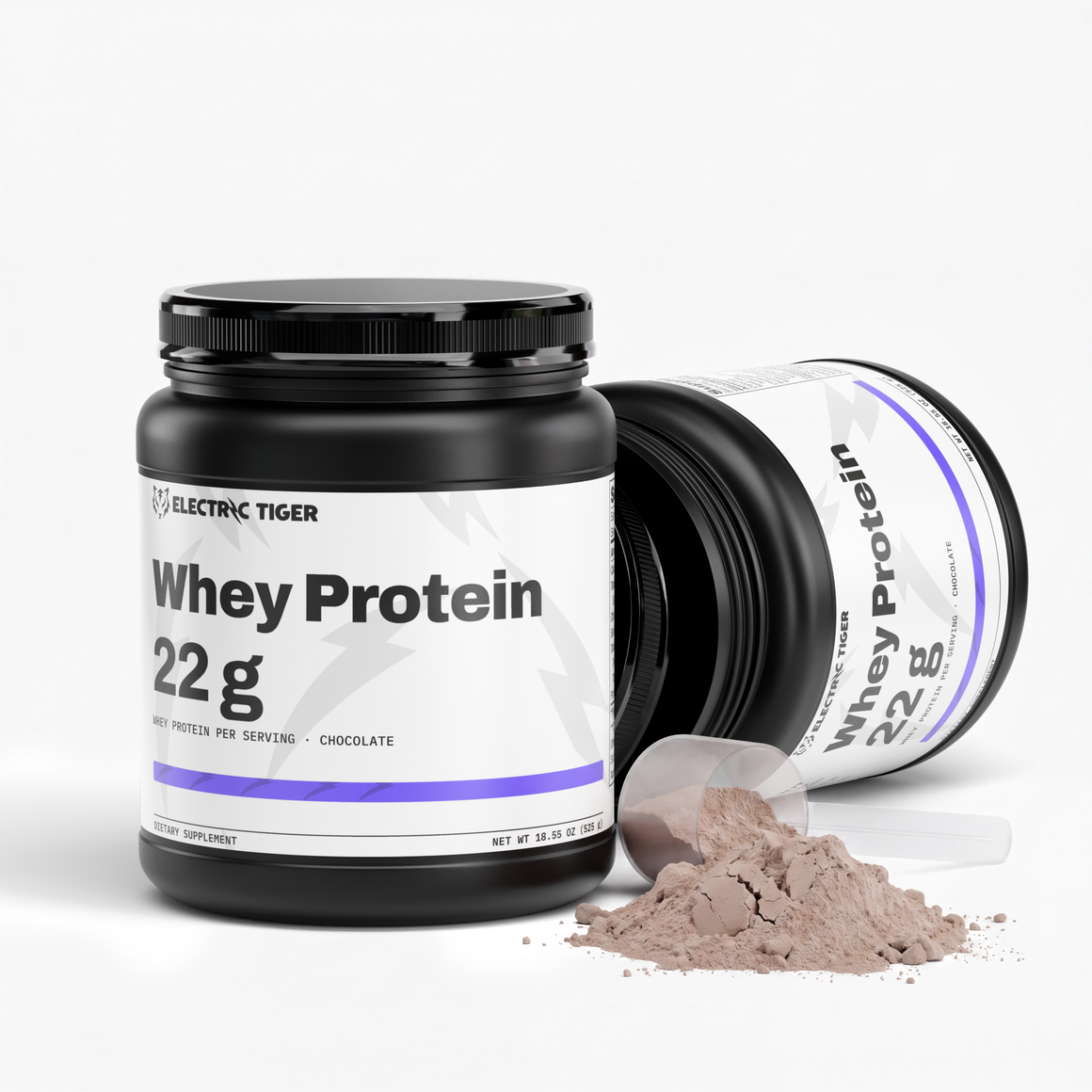 Electric Tiger Whey Protein tub, side