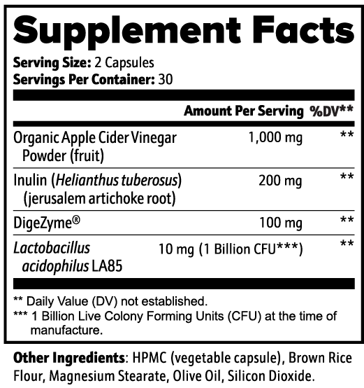 Electric Tiger Apple Cider Vinegar Supplement Facts