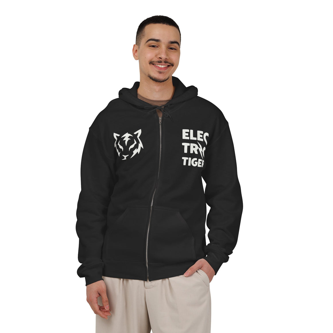 Electric Tiger Zip Hoodie — 'Go Get Em Tiger' Graphic Full-Zip Sweatshirt