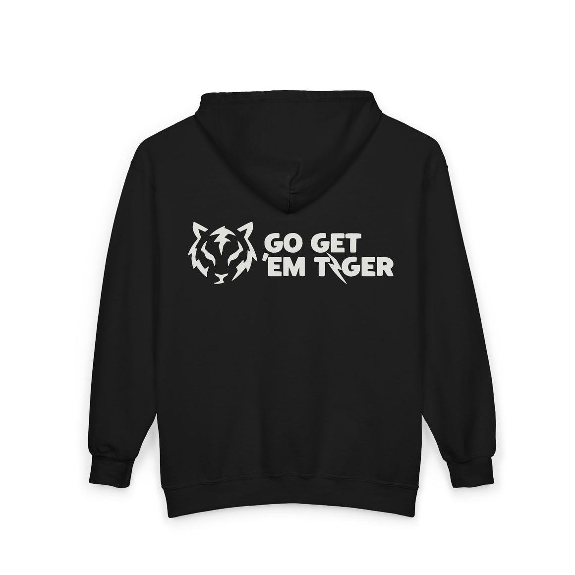 Electric Tiger Zip Hoodie — 'Go Get Em Tiger' Graphic Full-Zip Sweatshirt
