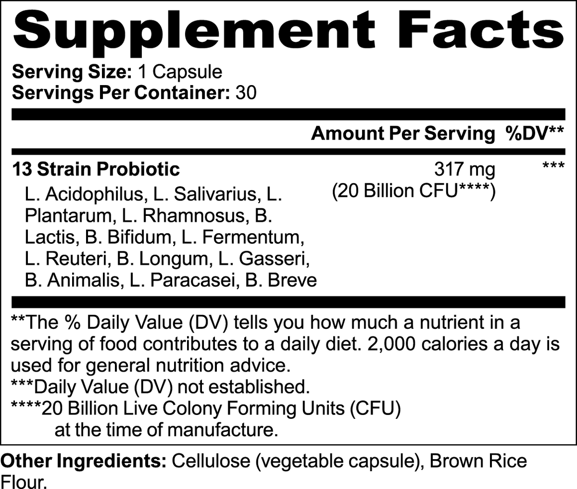 Electric Tiger Probiotic 20 Billion CFU Supplement Facts