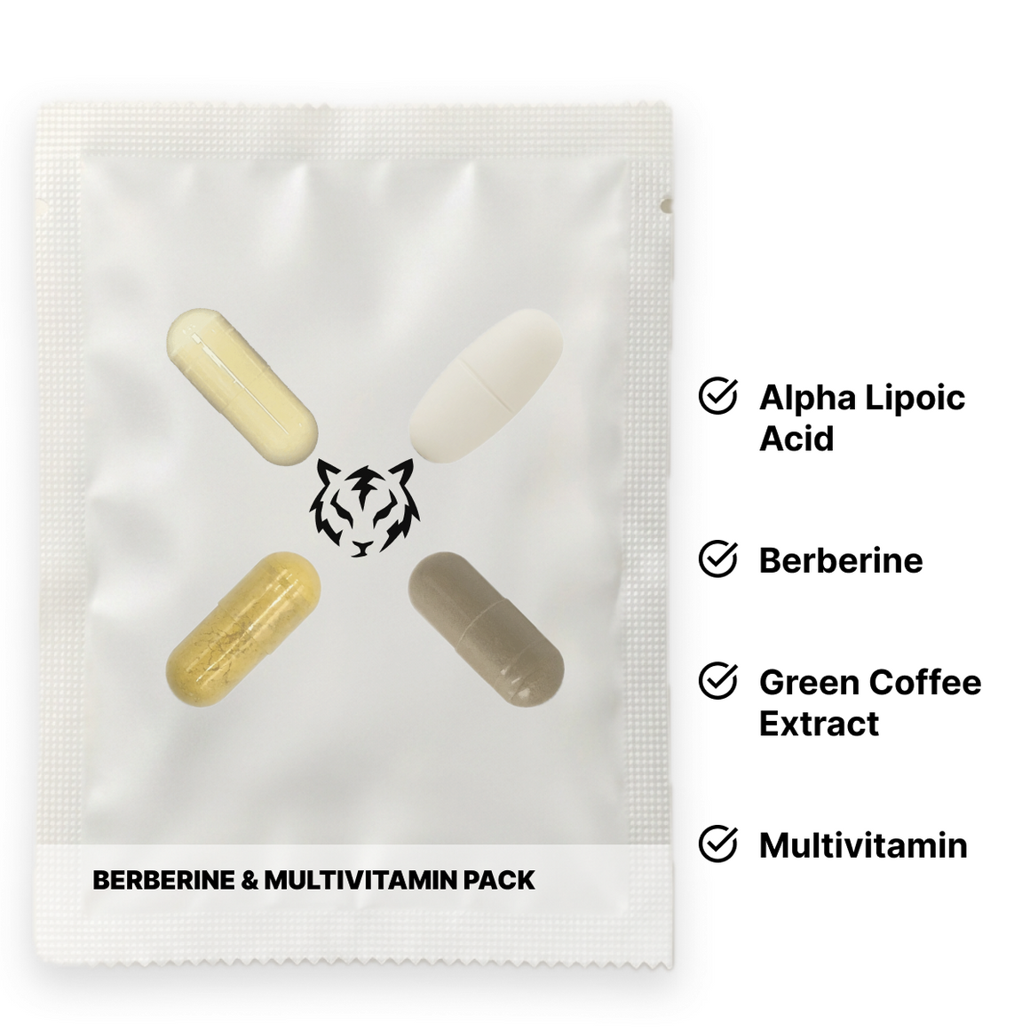 Berberine & Multivitamin Pack: one daily pouch and the 4 supplements inside it