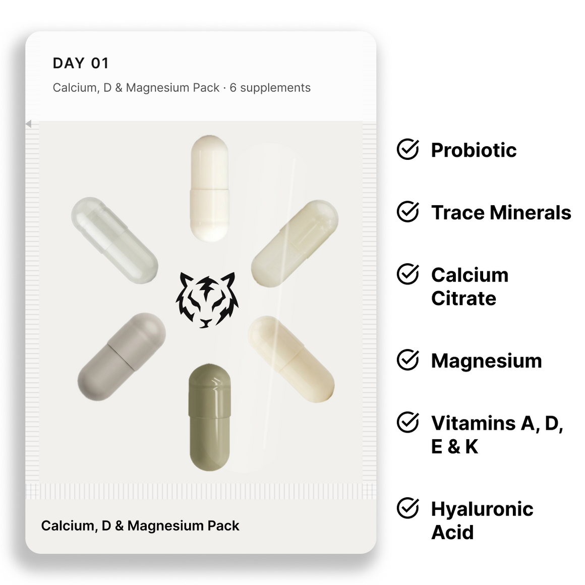 Calcium, D & Magnesium Pack: one daily pouch and the 6 supplements inside it