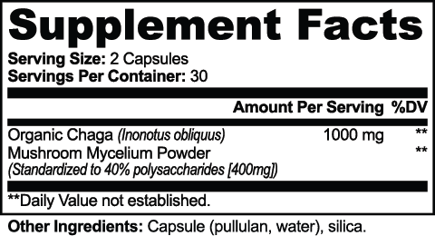 Electric Tiger Chaga Mushroom Supplement Facts