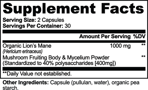 Electric Tiger Lion's Mane Mushroom Supplement Facts