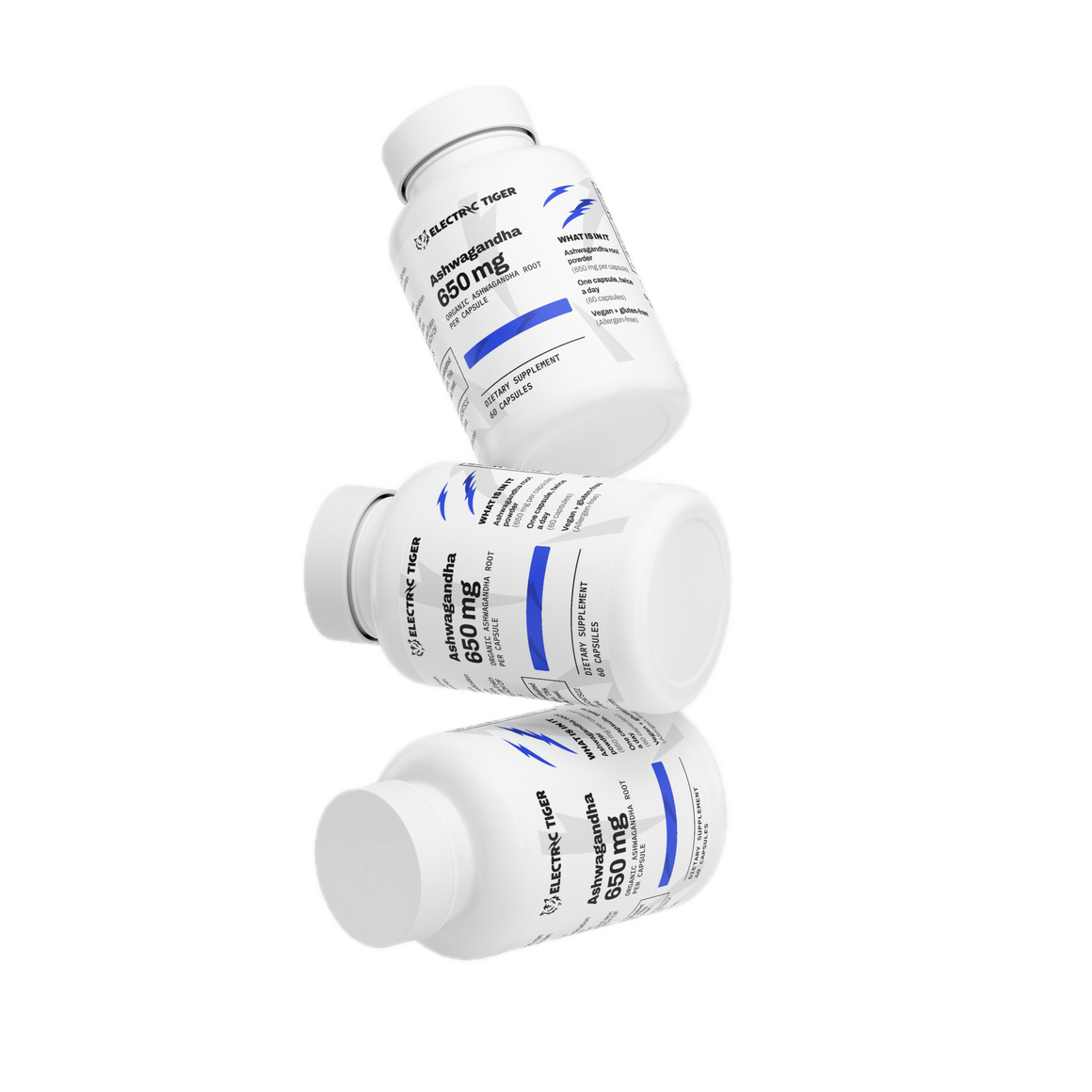 Electric Tiger Ashwagandha bottles