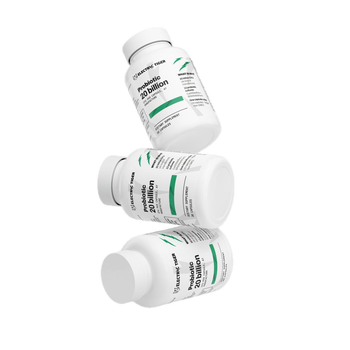Electric Tiger Probiotic 20 Billion CFU bottles