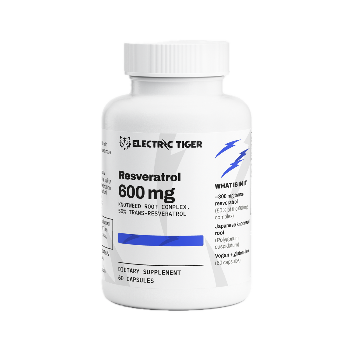 Electric Tiger Resveratrol capsules, front of bottle