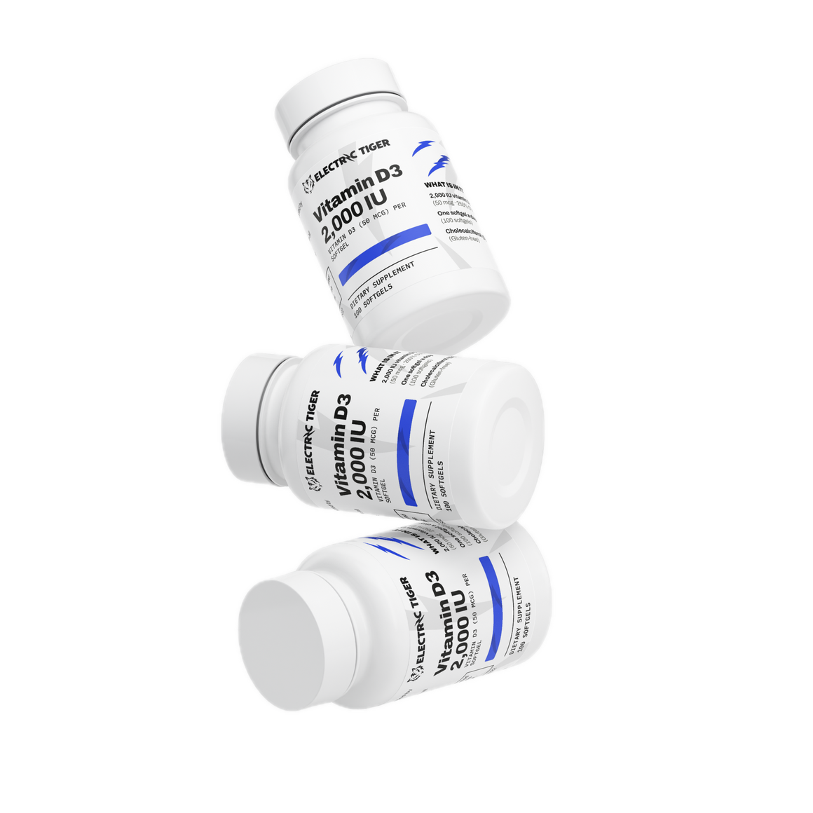 Electric Tiger Vitamin D3 bottles