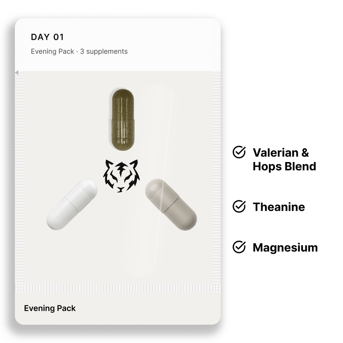 Evening Pack: one daily pouch and the 3 supplements inside it