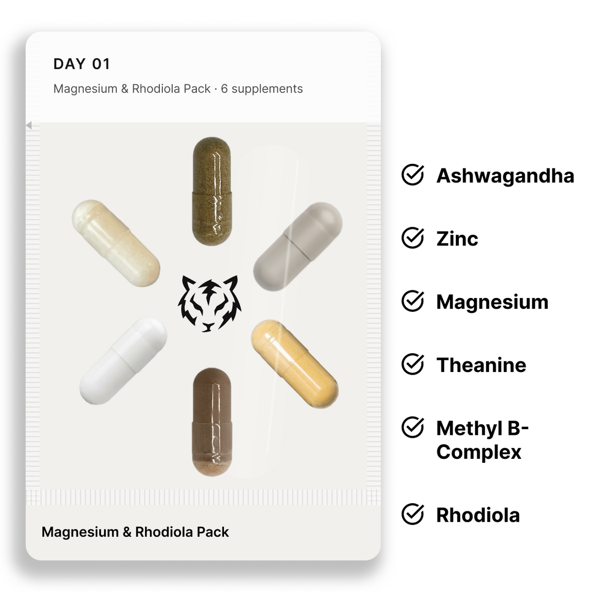 Magnesium & Rhodiola Pack: one daily pouch and the 6 supplements inside it