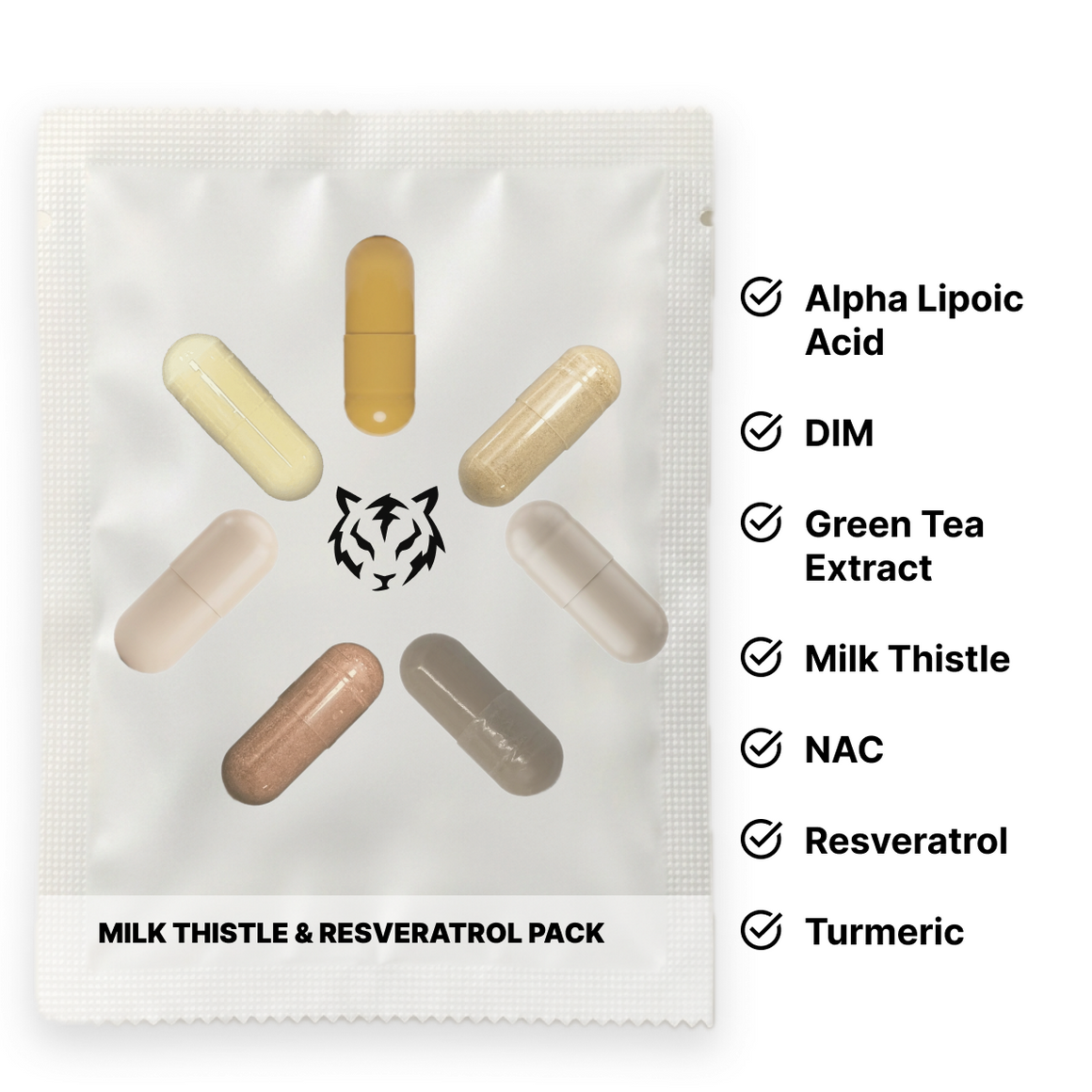 Milk Thistle & Resveratrol Pack: one daily pouch and the 7 supplements inside it