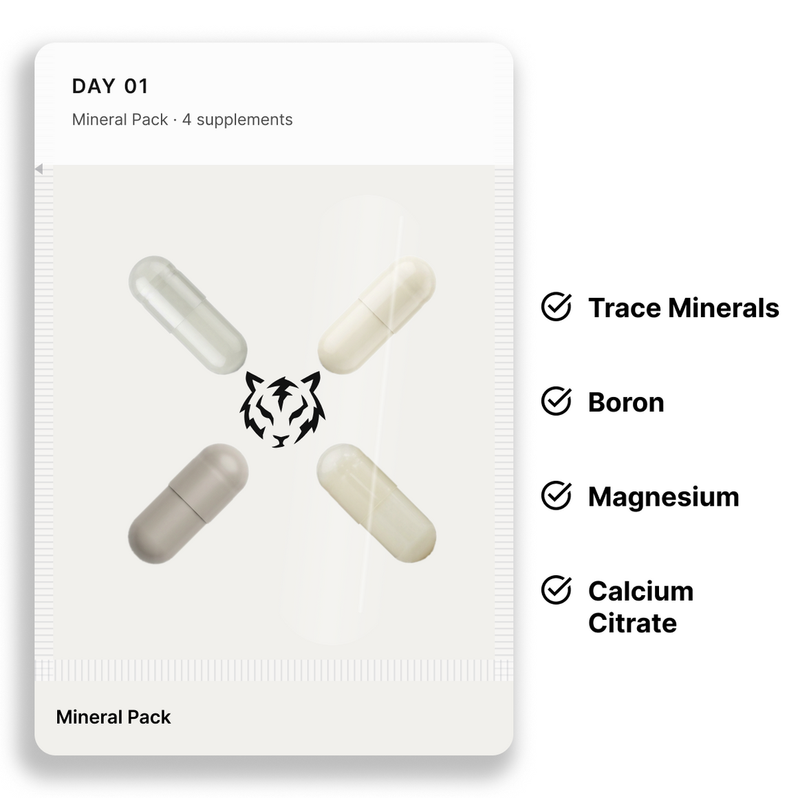 Mineral Pack: one daily pouch and the 4 supplements inside it