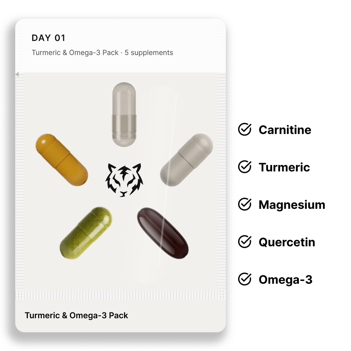 Turmeric & Omega-3 Pack: one daily pouch and the 5 supplements inside it