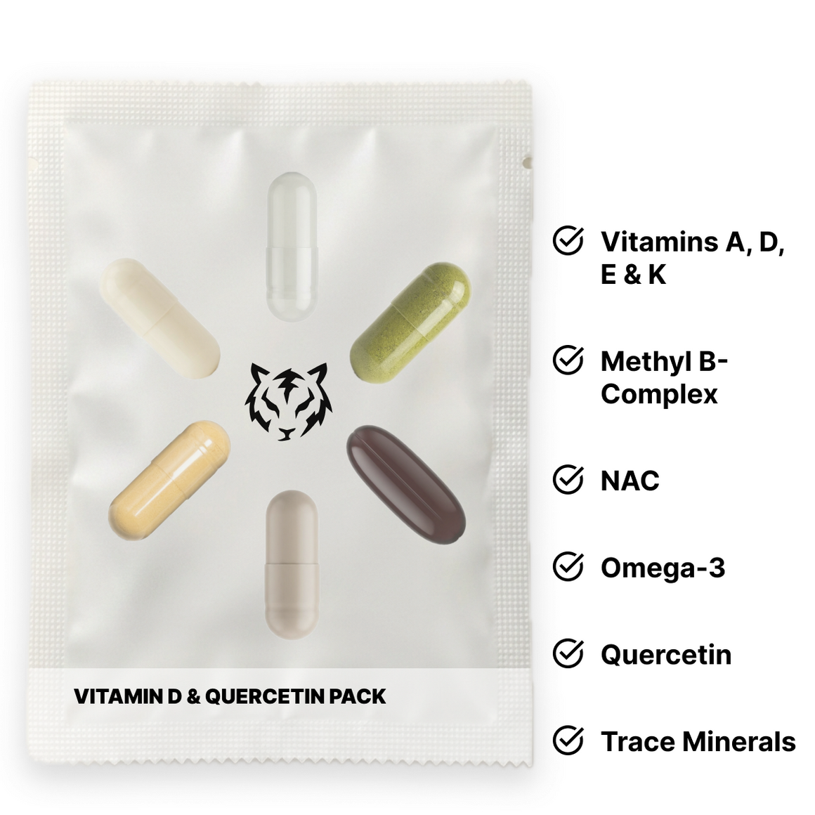 Vitamin D & Quercetin Pack: one daily pouch and the 6 supplements inside it